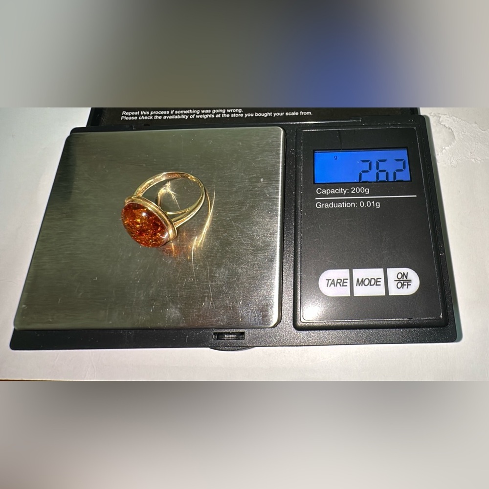 Solid 14K Yellow Gold Natural Oval Baltic Amber Ring Vintage Estate - Picture 10 of 14